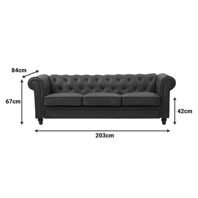 Kαναπές τριθέσιος τ. Chesterfield pakoworld pu σε αντικέ καφέ απόχρωση 203x84x67εκ