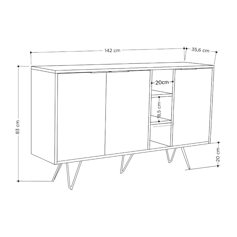 Μπουφές Clara pakoworld σε μόκα-ανθρακί απόχρωση 142x35,6x83εκ