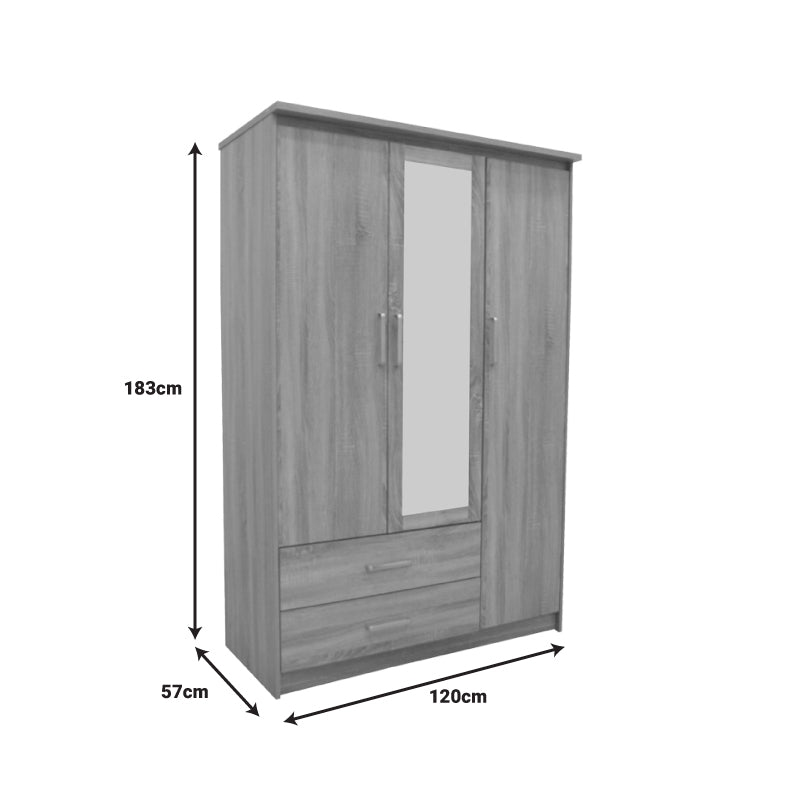 Ντουλάπα ρούχων τρίφυλλη OLYMPUS pakoworld σε sonoma απόχρωση 120x57x183εκ