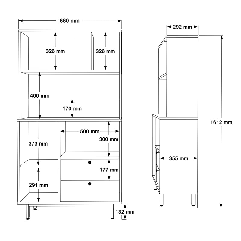 Ντουλάπια κουζίνας Tela pakoworld μαύρο μέταλλο και μελαμίνη σε φυσική-λευκή απόχρωση 88x35.5x161.2ε