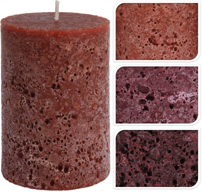 Κερί κορμός "stone finish" σε 3χρ.(Μπορντώ/Καφέ/Μελί),7x10cm