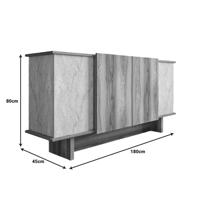 Μπουφές Zafore pakoworld σε καρυδί απόχρωση με εφέ μαρμάρου 180x45x80εκ