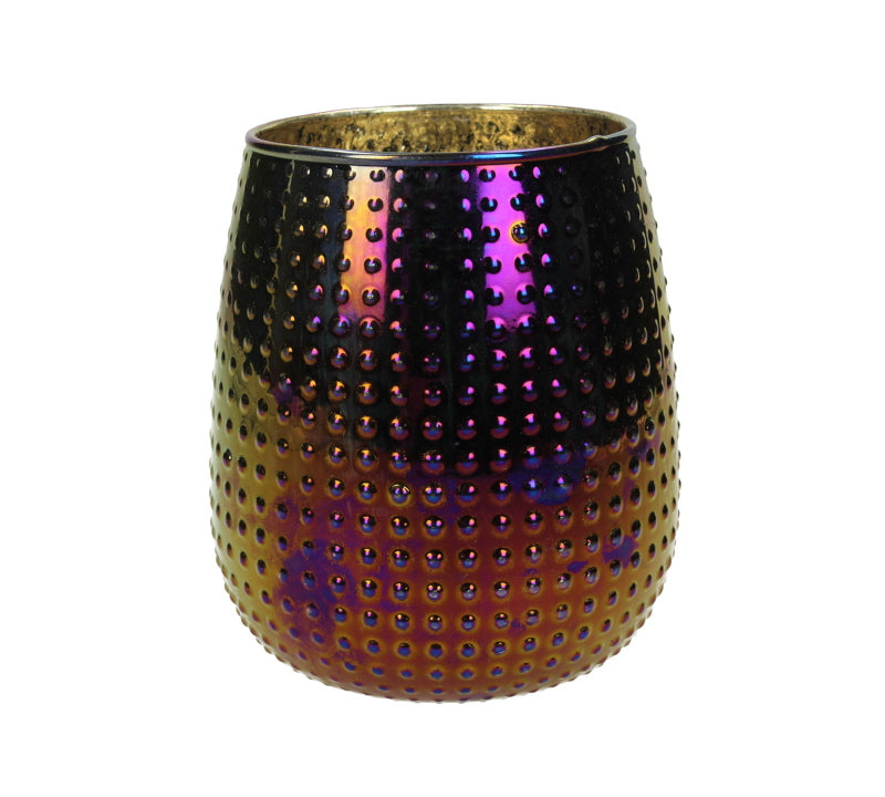 Γυάλινο κηροπήγιο ρεσό ιριδίζον μπορντώ, 12x14cm