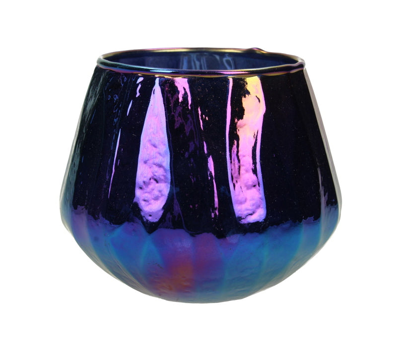Γυάλινο κηροπήγιο ρεσό ιριδίζον μωβ, 11x9cm