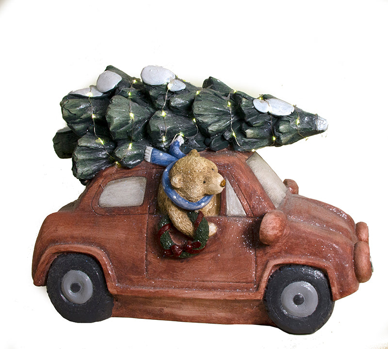 Αυτοκίνητο με teddy bear & έλατο, microled, 54x41cm