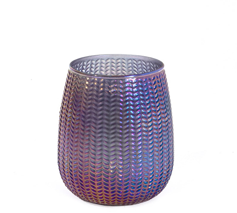 Γυάλινο φαναράκι ιριδίζον γκρι/μπλε,12.5x14cm