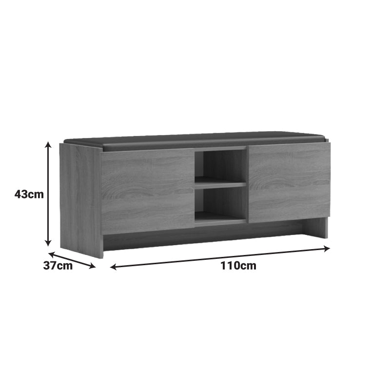 Παπουτσοθήκη-σκαμπό Zulla pakoworld γκρι μπεζ εφε μαρμαρου-μαυρο 110x37x43εκ