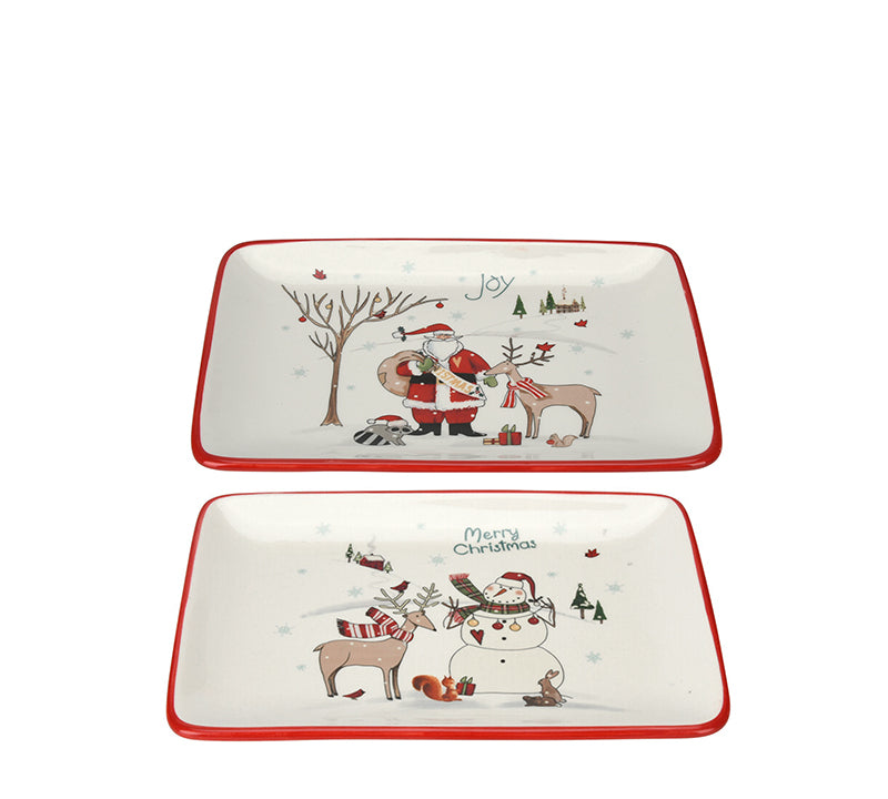 Πιατέλα, 2 χριστ/κα θέματα (ελάφι με χιον/πο & Αγ.Βασίλη),25cm