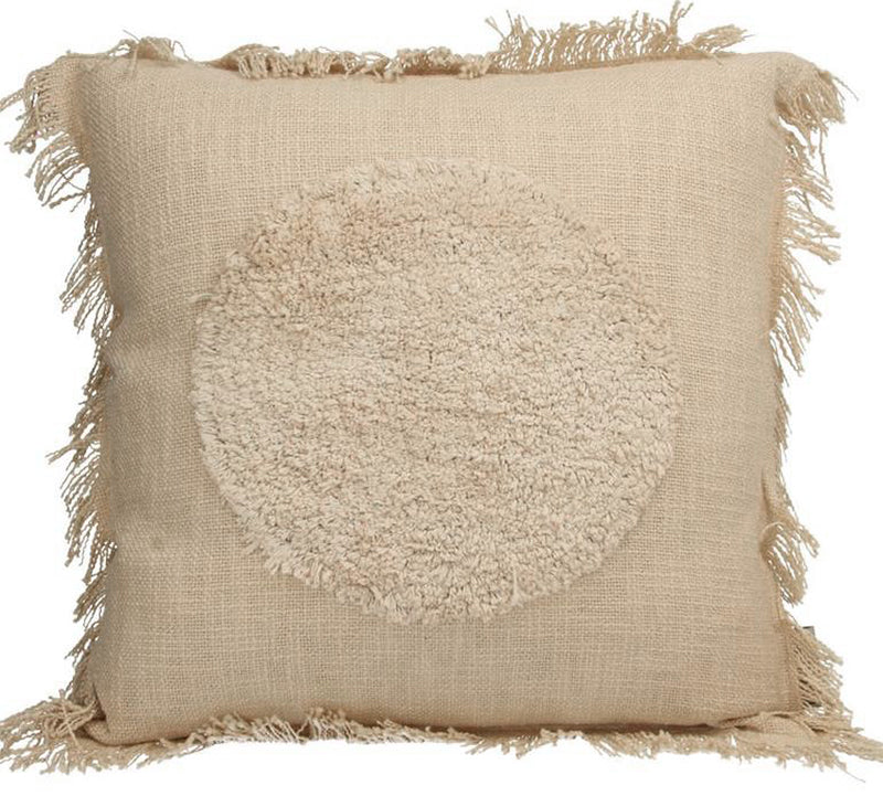 Μαξιλάρι cotton με κρόσσι σχ.κύκλος,εκρού 45x45