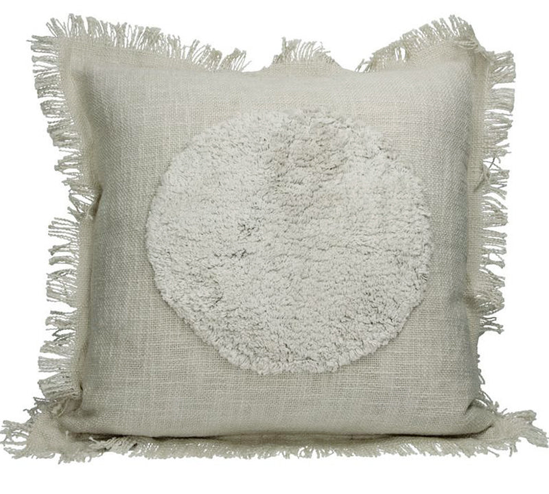 Μαξιλάρι cotton με κρόσσι σχ.κύκλος αν.γκρι 45x45