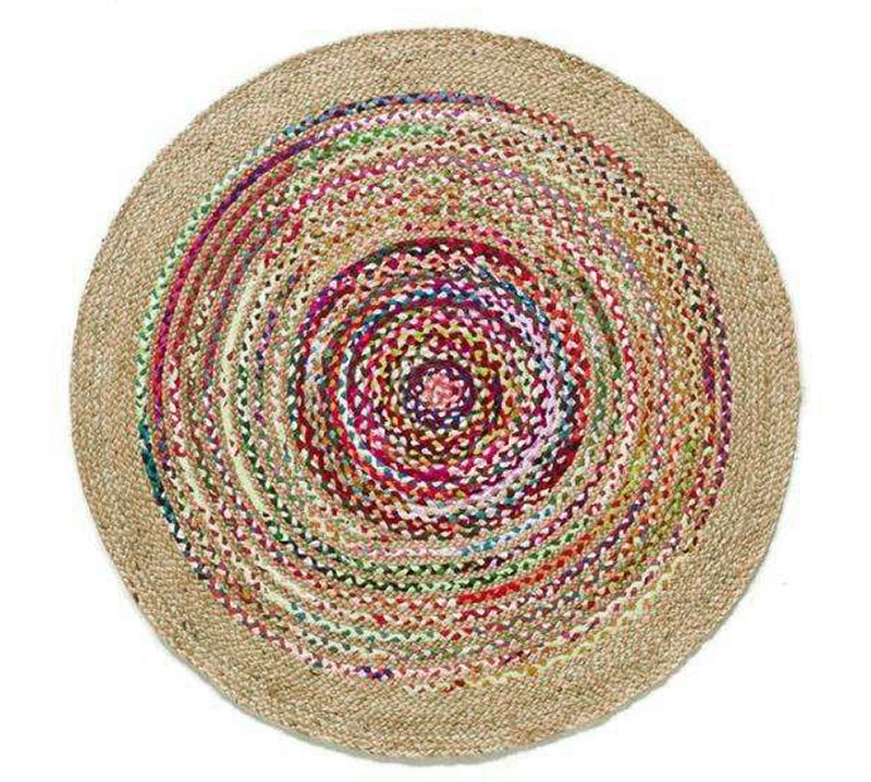 Στρογγυλό χαλί από γιούτα, με πολύχρωμο print, Δ.150cm