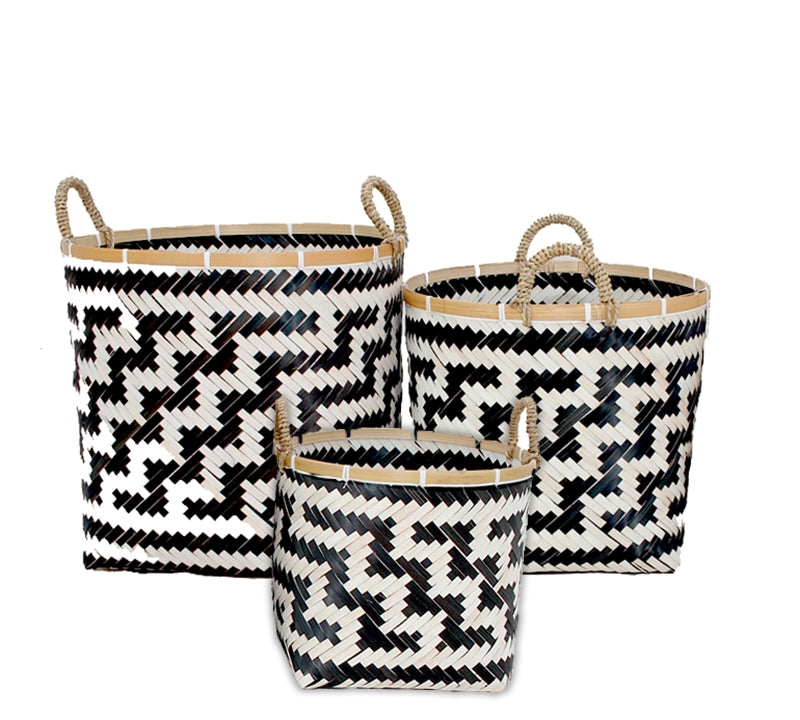 Σετ/3 καλάθια Bamboo Λευκό/Μαύρο γεωμετρ.σχ.,26/32/37cm