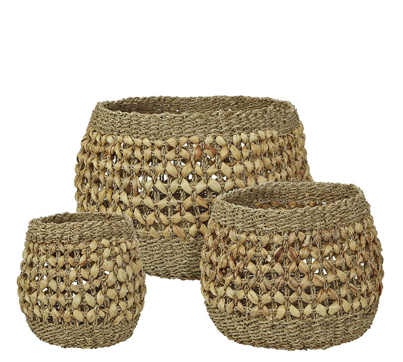 Στρογγυλά καλάθια από seagrass σετ 3τεμ.,23/27/30cm