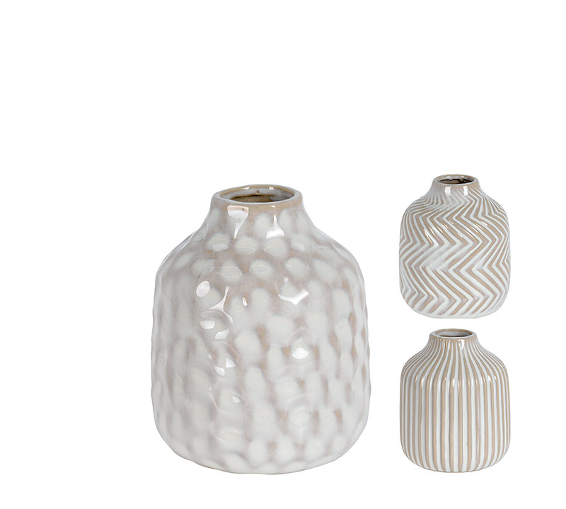 Μικρά διακοσμητικά βάζα stoneware, 3σχδ.,εκρού χρ.,9.5cm