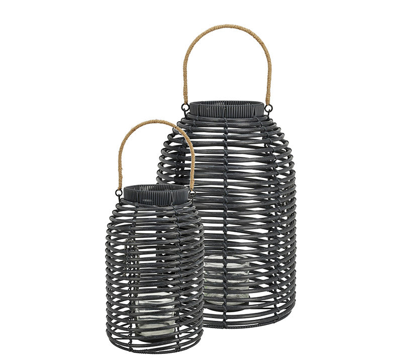 Σετ/2 Φανάρια από συνθετικό rattan οβαλ σχ.,μαύρο χρ.,39/46cm