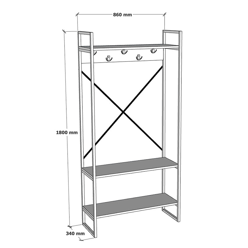 Έπιπλο εισόδου Levento pakoworld oak με μαύρο μεταλλικό σκελετό 88x34x180εκ