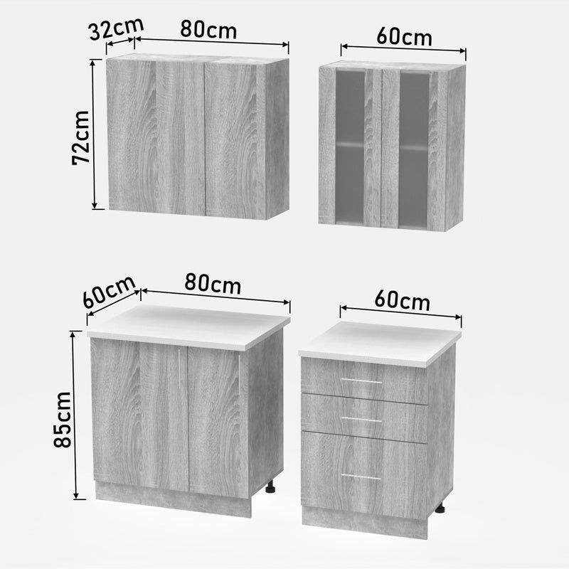 Σύνθεση κουζίνας Festa III pakoworld μελαμίνη σε sonoma απόχρωση και πάγκο σε ανοιχτό γκρι 140x60x85