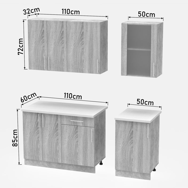 Σύνθεση κουζίνας Festa IV pakoworld μελαμίνη σε sonoma απόχρωση και πάγκο σε ανοιχτό γκρι 160x60x85ε