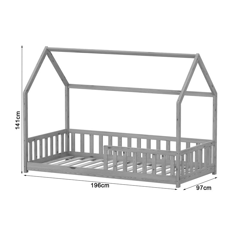 Παιδικό κρεβάτι Callan τ. Montessori με κιγκλίδωμα pakoworld ξύλο πεύκου σε γκρι απόχρωση 90x190εκ