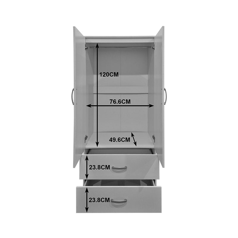 Ντουλάπα δίφυλλη με 2 συρτάρια Alvia pakoworld λευκή 80x51.5x180εκ