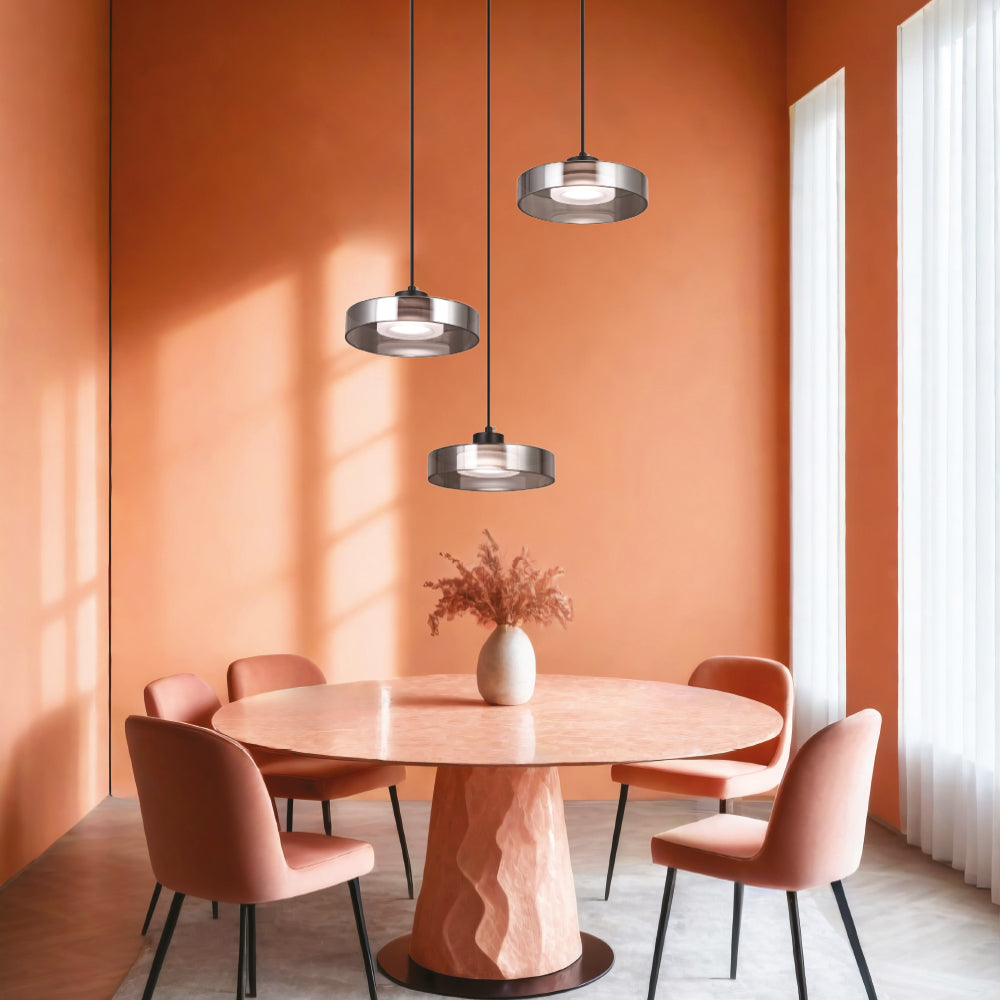 Inlight Κρεμαστό φωτιστικό LED απο μαύρο μέταλλο και φιμέ γυαλί, 35x200cm, 3CCT (Θερμό- Φυσικό- Ψυχρ