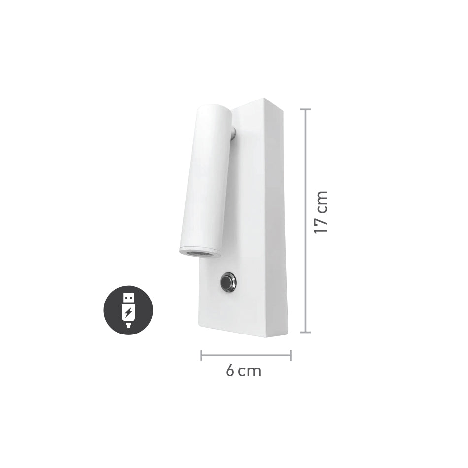 InLight Επιτοίχιο Φωτιστικό LED Λευκό 3W – Spot με USB & Type-C (43037-WH)
