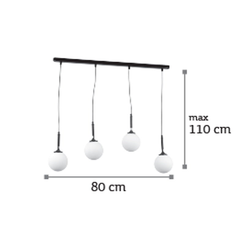 InLight Κρεμαστό φωτιστικό από μαύρο μέταλλο και λευκή οπαλίνα 4XG9 D:80cm (4514-4 ΡΑΓΑ)