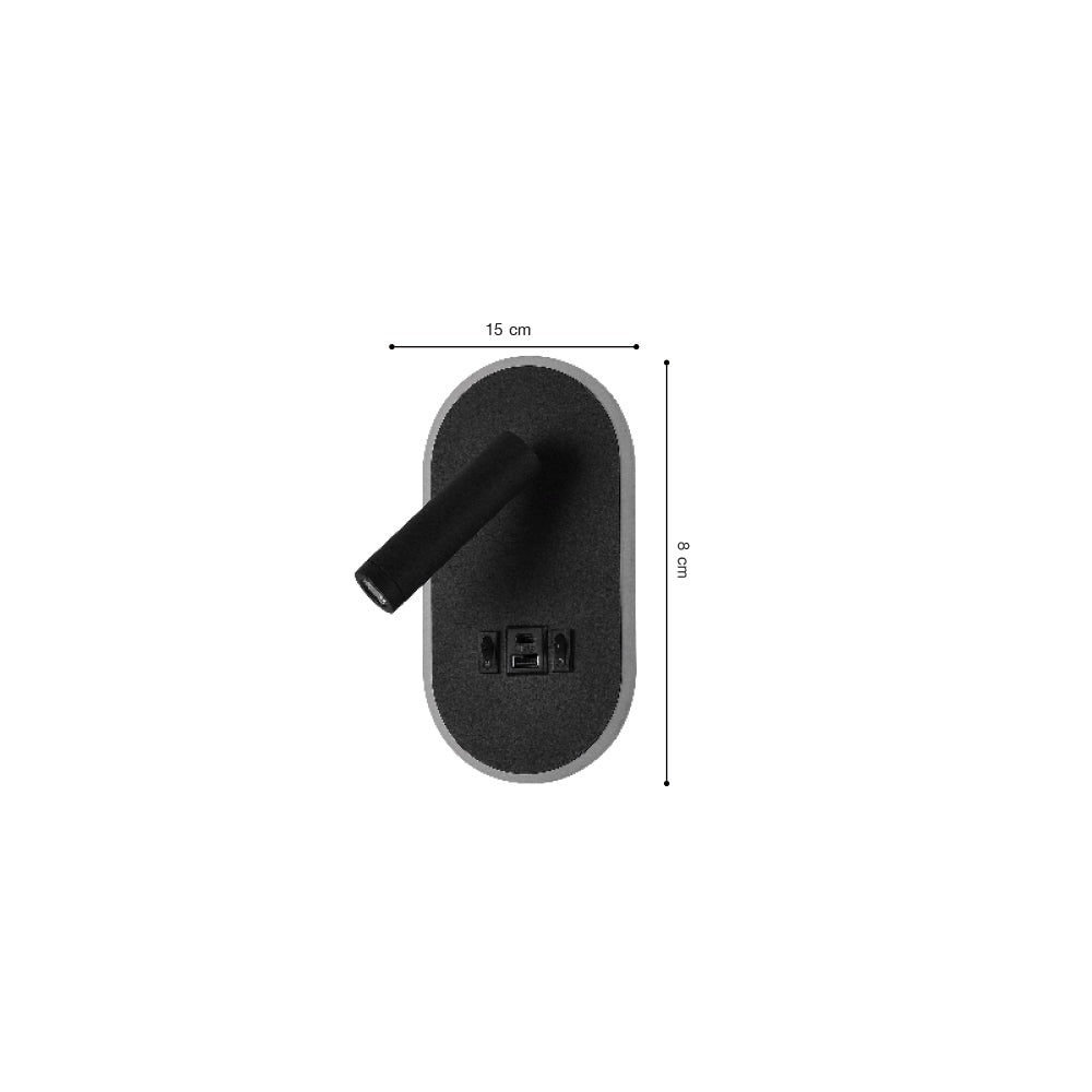 InLight Επιτοίχιο Φωτιστικό LED Μαύρο 3W + 9W – Spot & Backlight με USB & Type-C (43041-BL)