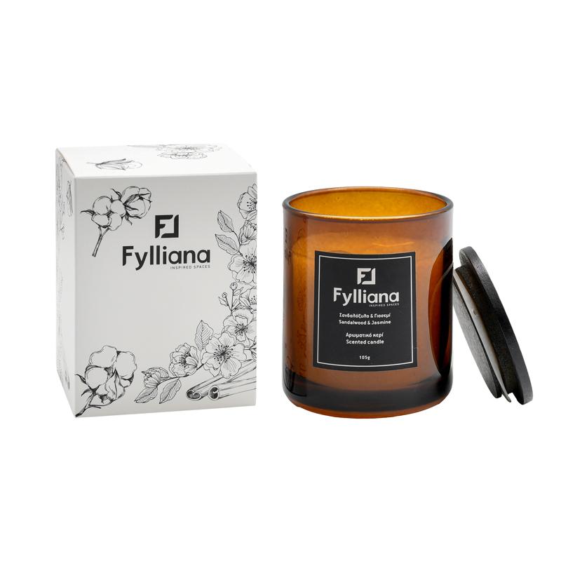 ΑΡΩΜΑΤΙΚΟ ΚΕΡΙ Fylliana FL6478 "ΣΑΝΔΑΛΟΞΥΛΟ & ΓΙΑΣΕΜΙ" ΣΕ ΓΥΑΛΙΝΟ ΒΑΖΑΚΙ 105gr ΚΑΙ ΣΥΣΚΕΥΑΣΙΑ ΔΩΡΟΥ