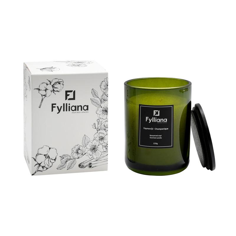ΑΡΩΜΑΤΙΚΟ ΚΕΡΙ Fylliana FL80105 "ΣΑΜΠΑΝΙΑ" ΣΕ ΓΥΑΛΙΝΟ ΒΑΖΑΚΙ 220gr ΚΑΙ ΣΥΣΚΕΥΑΣΙΑ ΔΩΡΟΥ ΠΡΑΣΙΝΟ ΧΡΩΜ