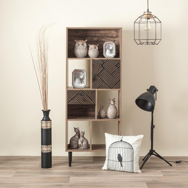 ΒΙΒΛΙΟΘΗΚΗ Fylliana "Home" ΜΑΥΡΟ ΜΕ GREY OAK 60x29.5x150εκ