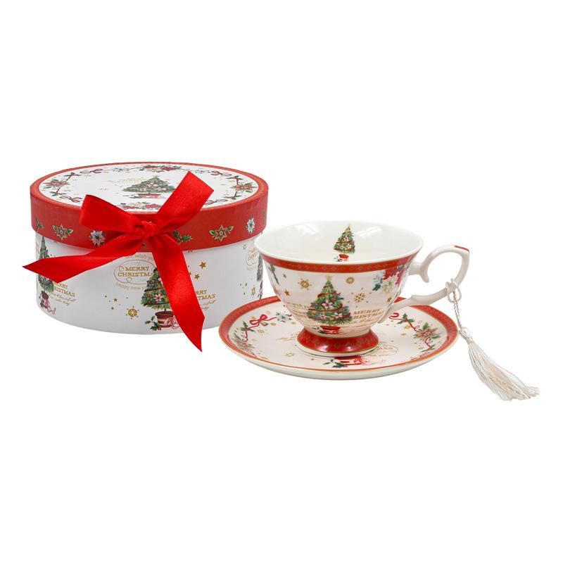 ΧΡΙΣΤΟΥΓΕΝΝΙΑΤΙΚΗ ΚΕΡΑΜΙΚΗ ΚΟΥΠΑ ΤΣΑΓΙΟΥ ΜΕ ΠΙΑΤΑΚΙ ΣΕ ΚΟΥΤΙ Fylliana FL80018 ΛΕΥΚΟ-ΚΟΚΚΙΝΟ 13x7εκ 2