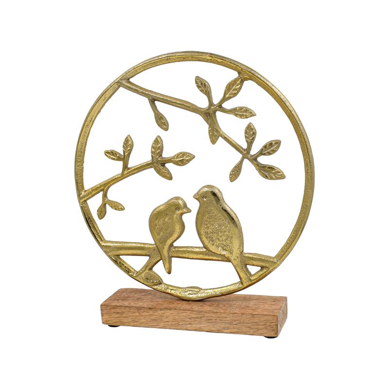 ΔΙΑΚΟΣΜΗΤΙΚΟ ΑΛΟΥΜΙΝΙΟΥ Fylliana Birds 3280 ΜΕ ΞΥΛΙΝΗ ΒΑΣΗ ΑΣΗΜΙ ΧΡΩΜΑ 25x5x23εκ