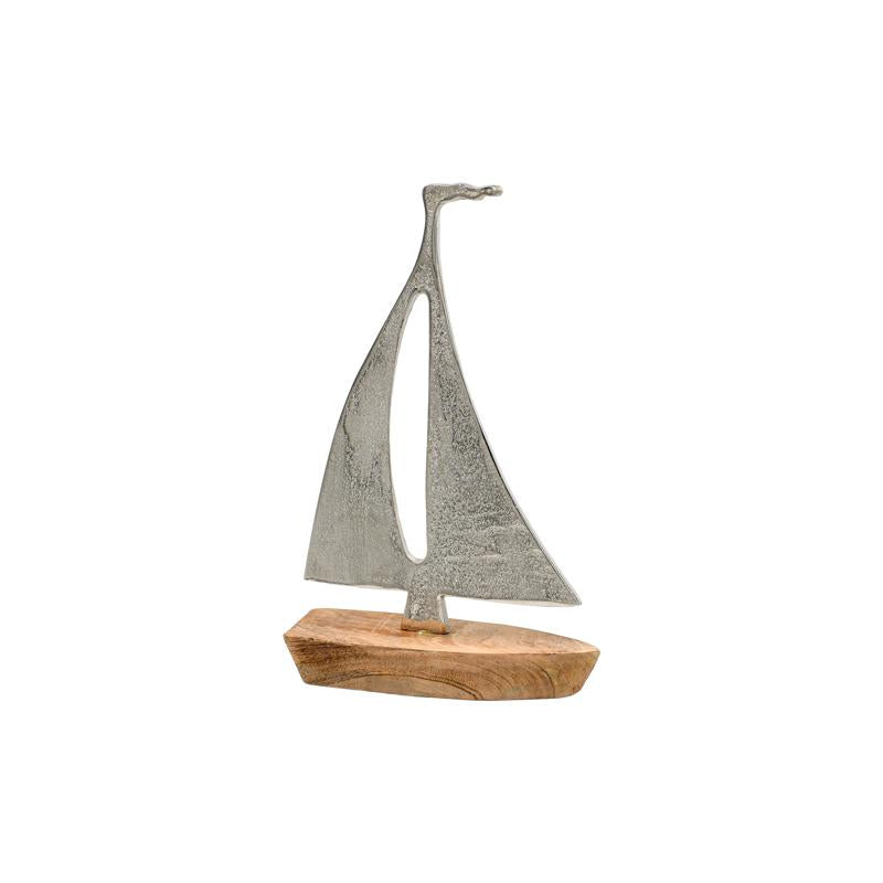 ΔΙΑΚΟΣΜΗΤΙΚΟ ΑΛΟΥΜΙΝΙΟΥ Fylliana Boat 1978 ΜΕ ΞΥΛΙΝΗ ΒΑΣH ΑΣΗΜΙ ΧΡΩΜΑ 13x5x20εκ