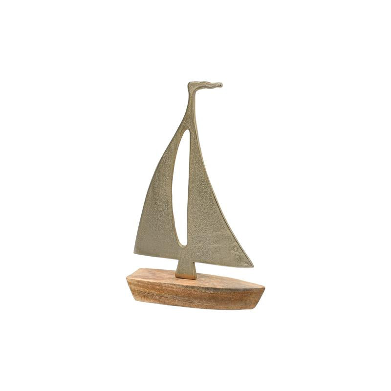 ΔΙΑΚΟΣΜΗΤΙΚΟ ΑΛΟΥΜΙΝΙΟΥ Fylliana Boat 1978 ΜΕ ΞΥΛΙΝΗ ΒΑΣH ΧΡΥΣΟ ΧΡΩΜΑ 13x5x20εκ