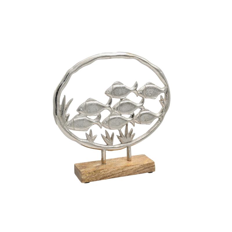 ΔΙΑΚΟΣΜΗΤΙΚΟ ΑΛΟΥΜΙΝΙΟΥ Fylliana Fish on ring 2789 ΜΕ ΞΥΛΙΝΗ ΒΑΣH ΑΣΗΜΙ ΧΡΩΜΑ 25x5x24εκ