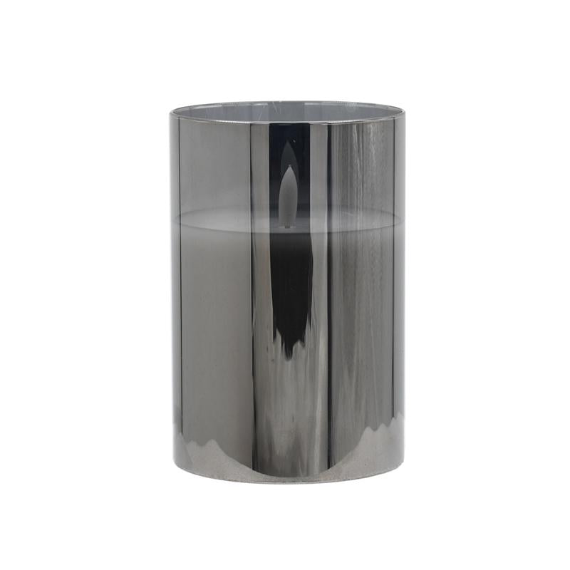 ΔΙΑΚΟΣΜΗΤΙΚΟ LED ΚΕΡΙ ΜΕ ΡΕΑΛΙΣΤΙΚΗ 3D ΦΛΟΓΑ Fylliana FL1015 ΣΕ ΓΥΑΛΙ ΧΡΩΜΑ SMOKY 10x10x15εκ