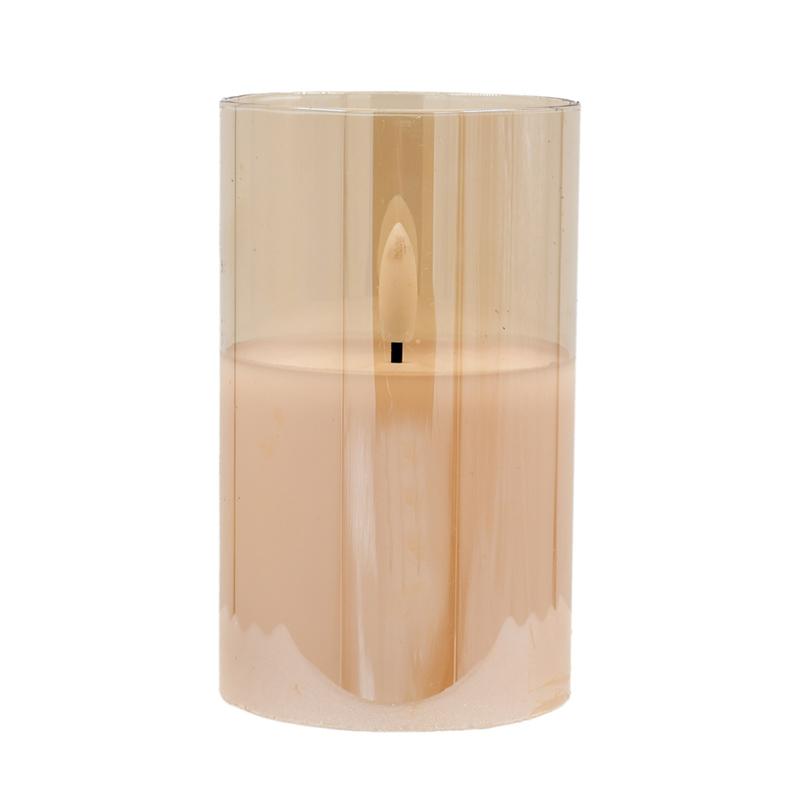 ΔΙΑΚΟΣΜΗΤΙΚΟ LED ΚΕΡΙ ΜΕ ΡΕΑΛΙΣΤΙΚΗ 3D ΦΛΟΓΑ Fylliana FL7515 ΣΕ ΓΥΑΛΙ ΧΡΩΜΑ AMBER 8x8x15εκ