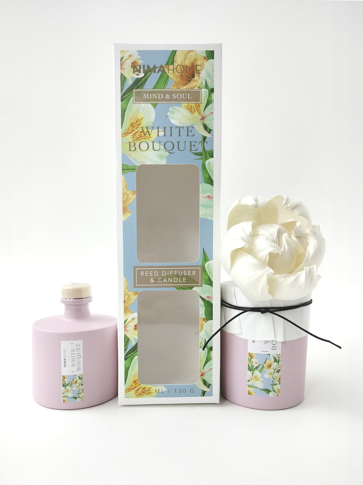 ΣΕΤ ΑΡΩΜΑΤΙΚΟ ΧΩΡΟΥ ΜΕ ΣΤΙΚ 70ml & ΑΡΩΜΑΤΙΚΟ ΚΕΡΙ 130gr WHITE BOUQUET - NIMA HOME 35651