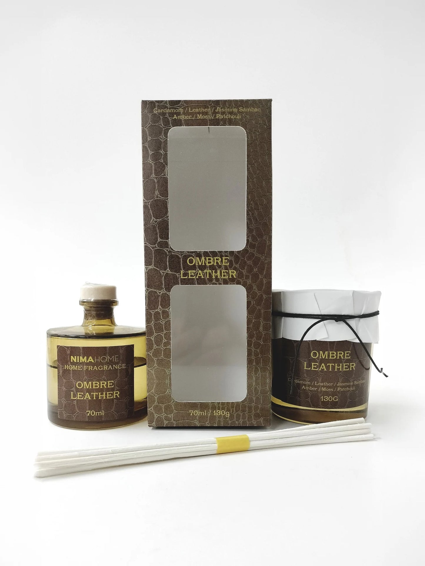 ΣΕΤ ΑΡΩΜΑΤΙΚΟ ΧΩΡΟΥ ΜΕ ΣΤΙΚ 70ml & ΑΡΩΜΑΤΙΚΟ ΚΕΡΙ 130gr OMBRE LEATHER - NIMA HOME 35647