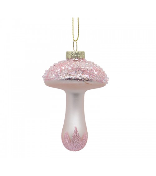 HOMEGURU-OR027 Glass Mushroom Ornament Pink,H8X6cm