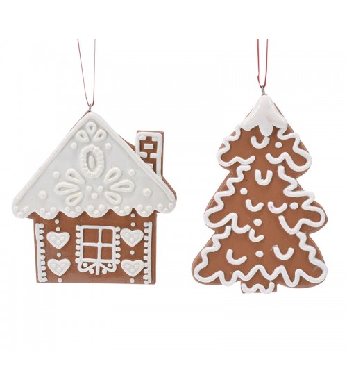 HOMEGURU-0R043 Στολίδι gingerbread Σπιτάκι & Έλατο,11cm