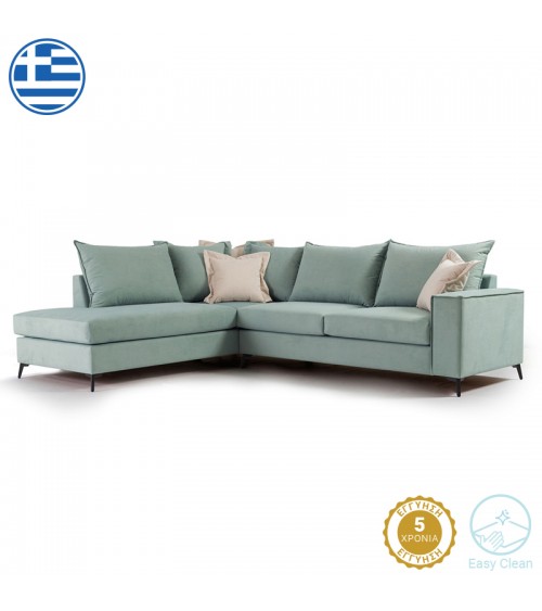 Γωνιακός καναπές δεξιά γωνία Romantic pakoworld ύφασμα Ciel-Cream 290x235x95εκ