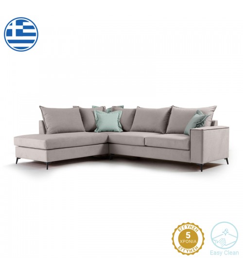Γωνιακός καναπές δεξιά γωνία Romantic pakoworld ύφασμα elephant-ciel 290x235x95εκ