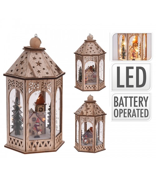 HOMEGURU-XM397 Ξύλινο φανάρι με χριστ/κο ντεκόρ,10Led,31cm