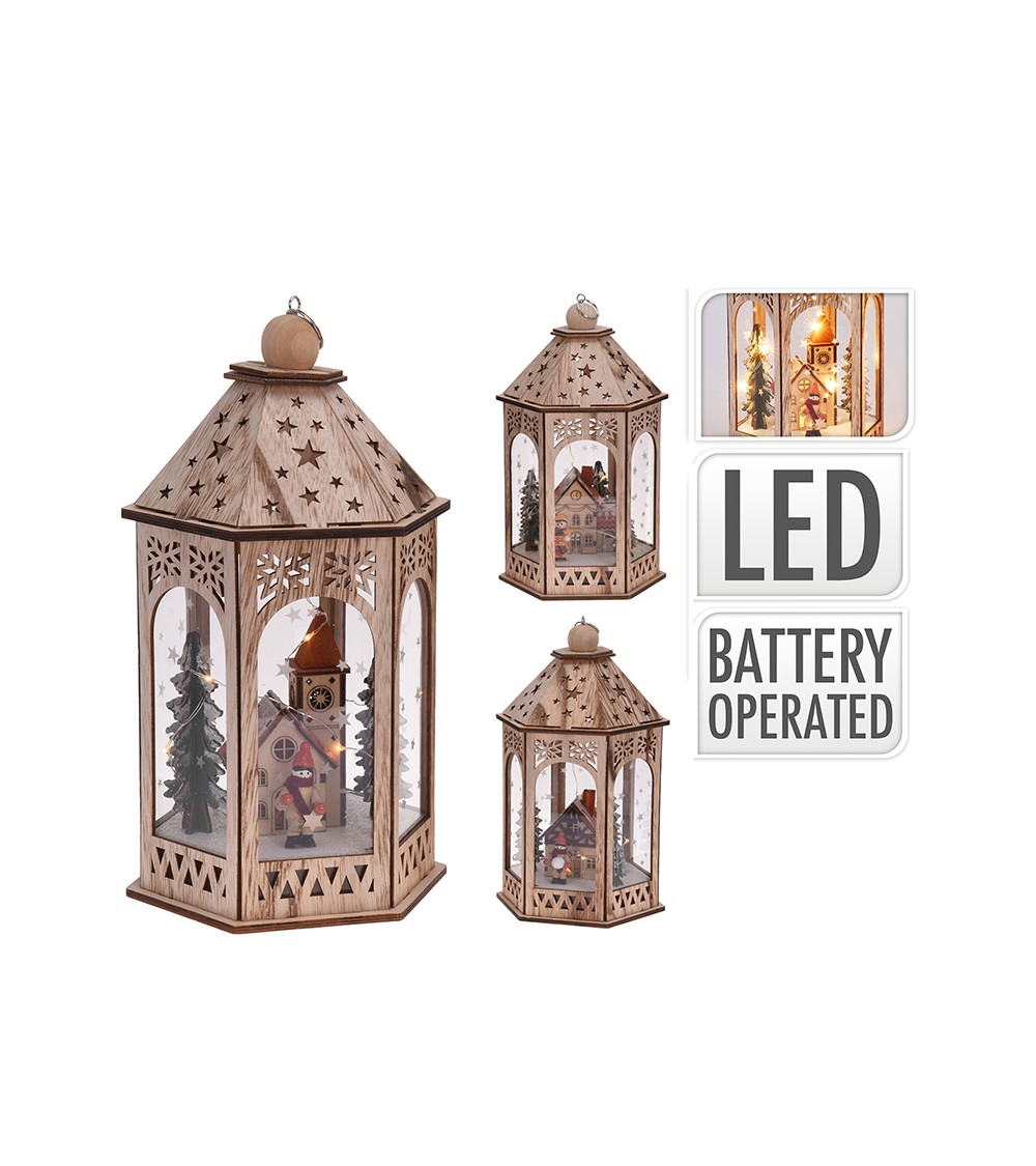 HOMEGURU-XM397 Ξύλινο φανάρι με χριστ/κο ντεκόρ,10Led,31cm