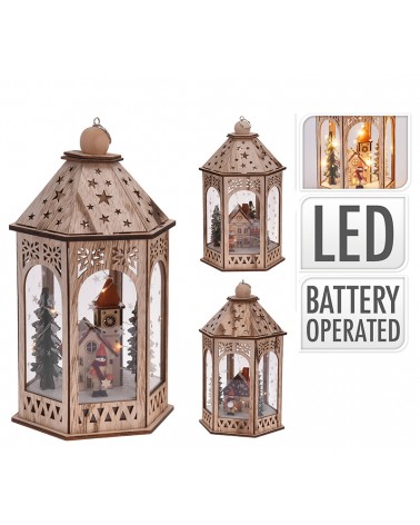 HOMEGURU-XM397 Ξύλινο φανάρι με χριστ/κο ντεκόρ,10Led,31cm