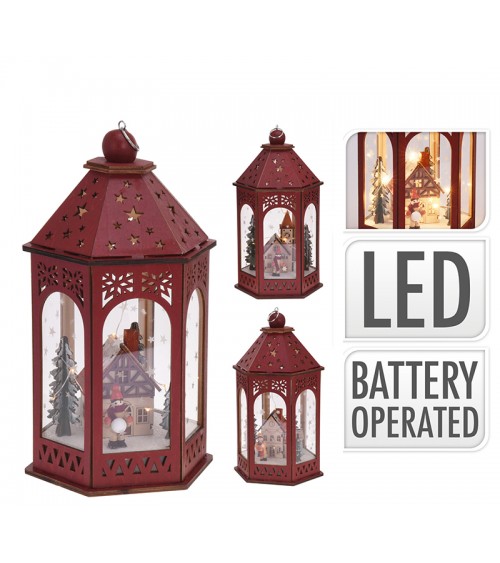 HOMEGURU-XM398 Κόκκινο φανάρι με χριστ/κο ντεκόρ, 10Led,29cm