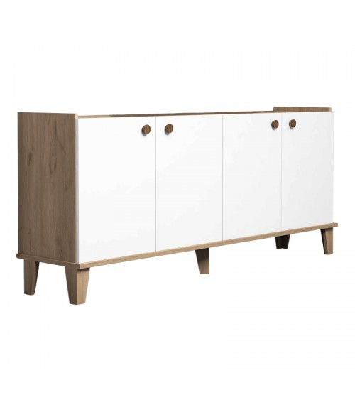 Μπουφές Lethak pakoworld σε oak-λευκή απόχρωση 180x41x78εκ