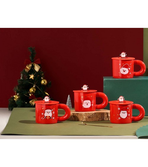 Κεραμικές κούπες με καπάκι Santa Claus